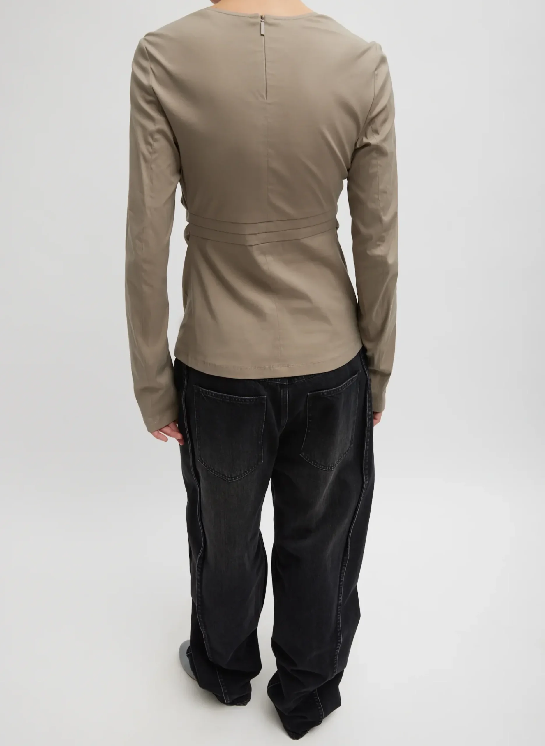 Stretch Cotton Nylon Square Neck Slim Circular Sleeve Top-Tibi Sale