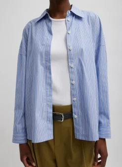 Striped Shirting Gabe Oversized Shirt-Tibi Fashion
