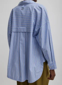 Striped Shirting Gabe Oversized Shirt-Tibi Fashion