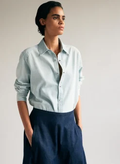 Summer Denim Charlie Slim Men's Shirt-Tibi Fashion