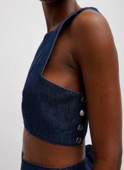 Summer Denim Square Neck Cropped Top-Tibi Clearance