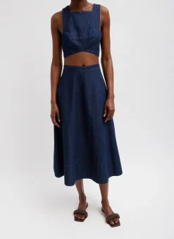 Summer Denim Square Neck Cropped Top-Tibi Clearance