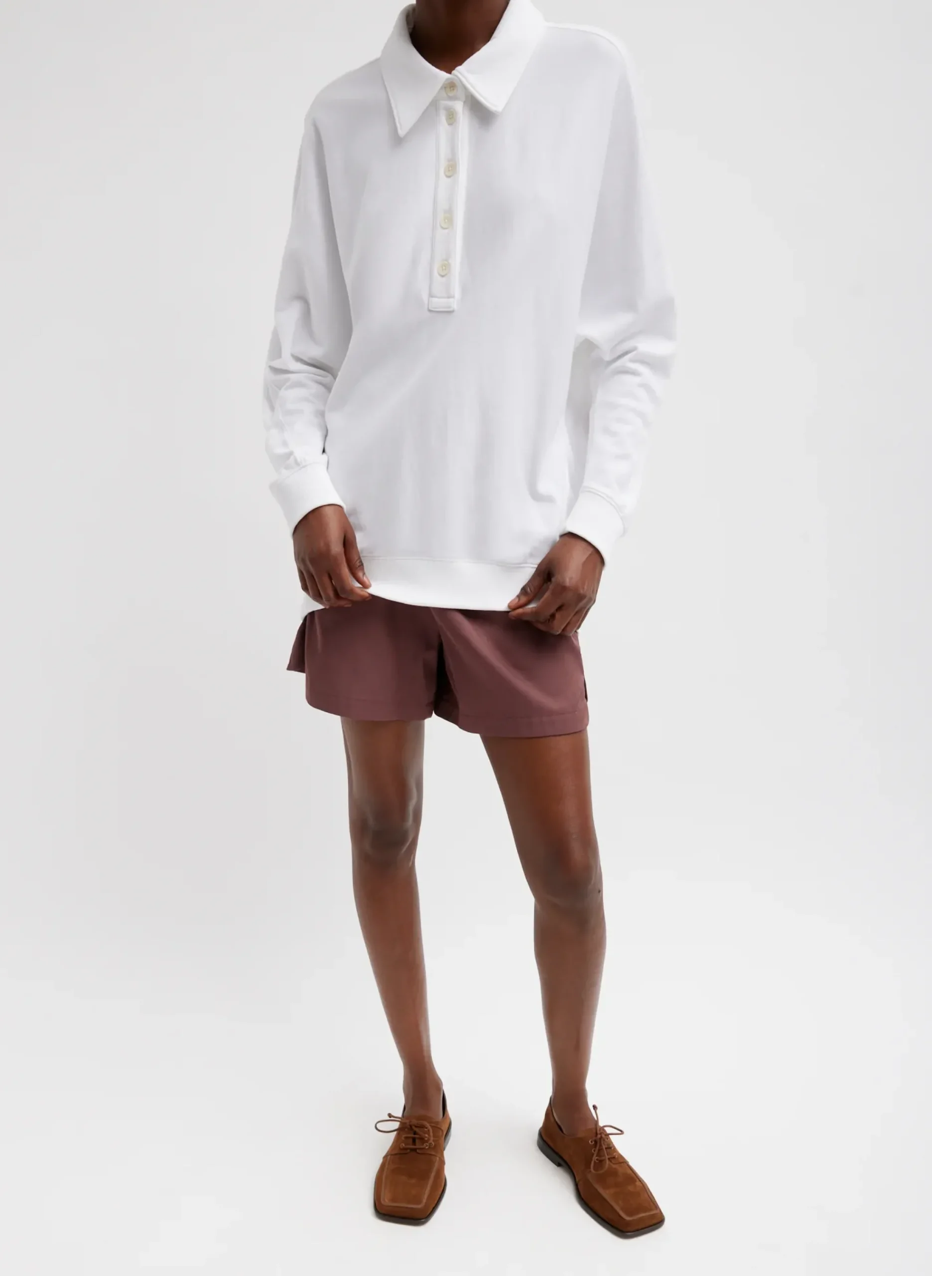 Summer Sweatshirting Polo Collar Sweatshirt-Tibi Fashion