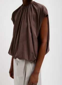 T-Shirting Shirred Neck Circular Top-Tibi Outlet