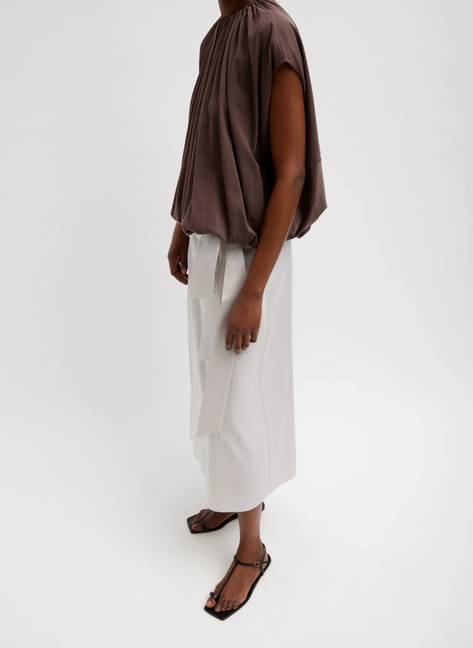 T-Shirting Shirred Neck Circular Top-Tibi Outlet